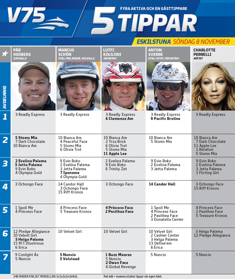 Fem tippar V75 - Eskilstuna söndag